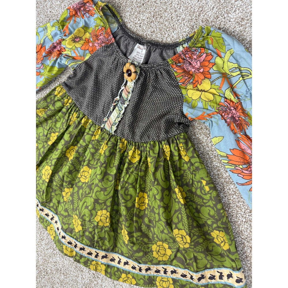 Matilda Jane Girls 6 Dress Floral Bunny Trim Tunic Green Blue Mixed Media